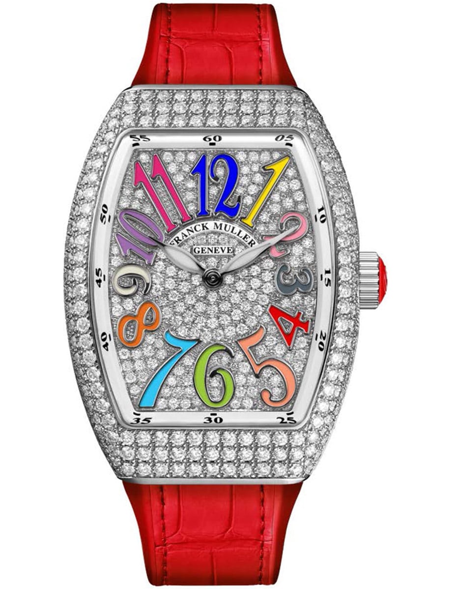 Vanguard Lady 32mm in Steel with Pave Diamond Case on Red Alligator Leather Strap with Pave Diamond Dial