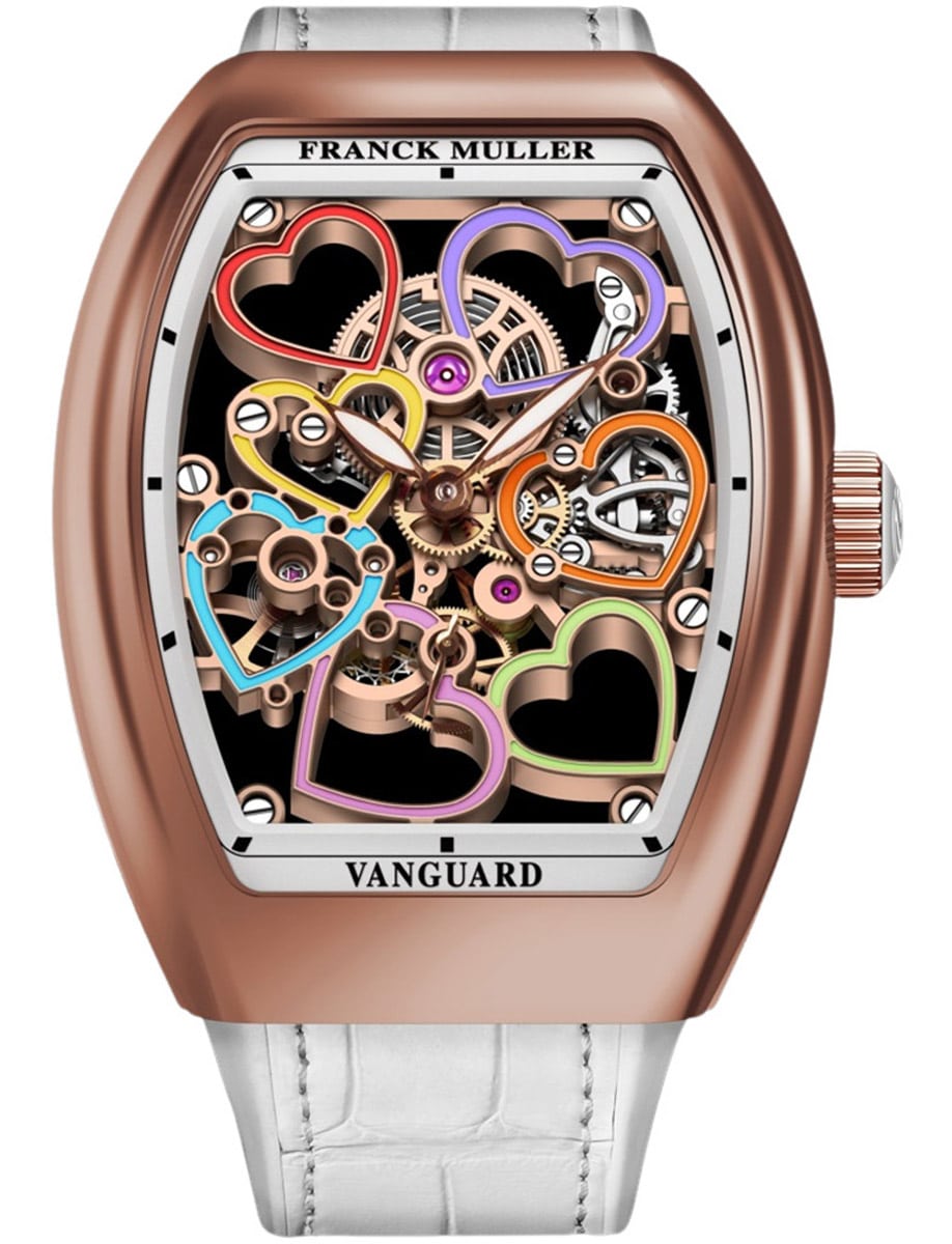 Vanguard Lady 32mm in Rose Gold on White Alligator Leather Strap with Openworked Dial
