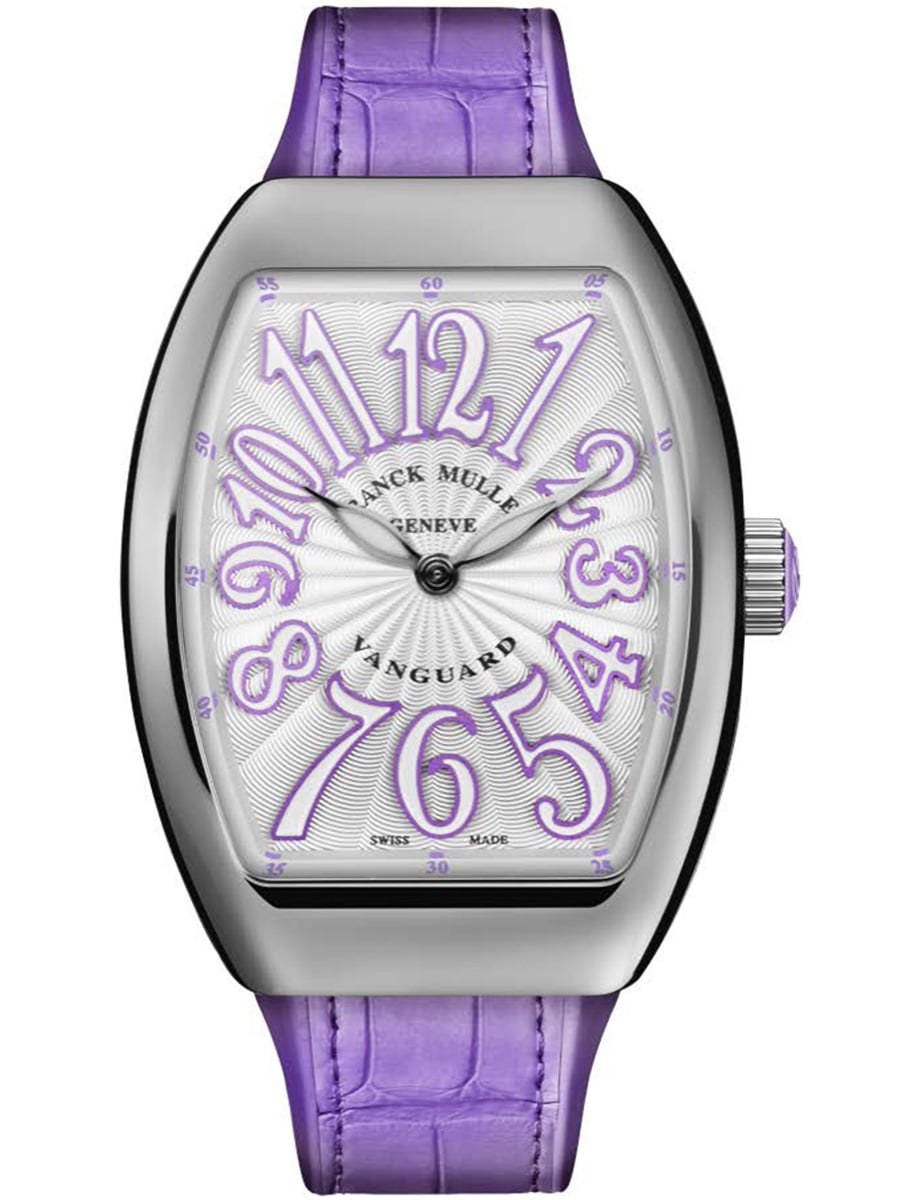 Vanguard Lady 35mm in Steel on Purple Alligator Leather Strap with Silver Dial