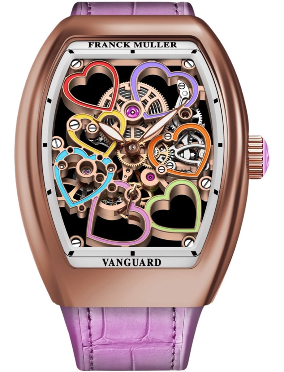 Vanguard Lady 35mm in Rose Gold on Pink Alligator Leather Strap with Skeleton Dial