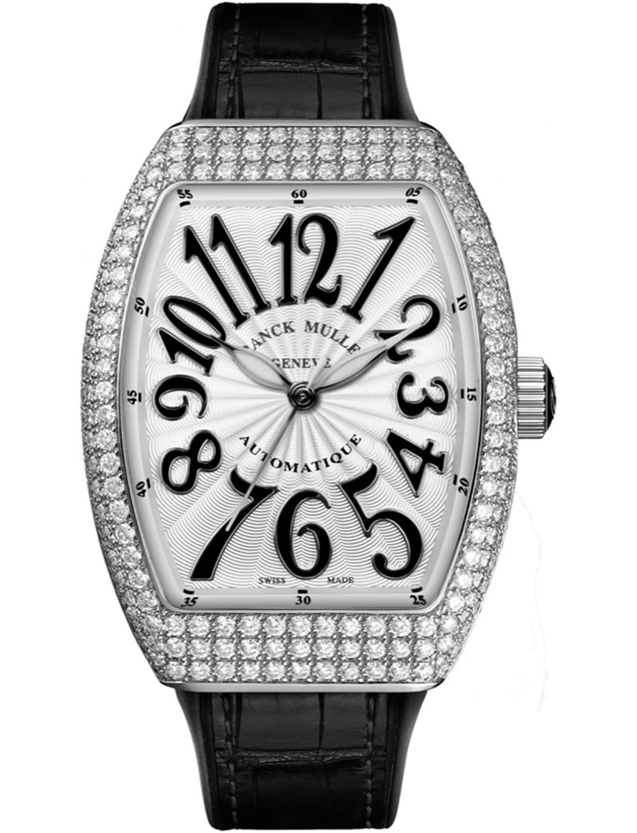 Vanguard Lady 35mm in Steel with Pave Diamond Case on Black Alligator Leather Strap with Silver Dial