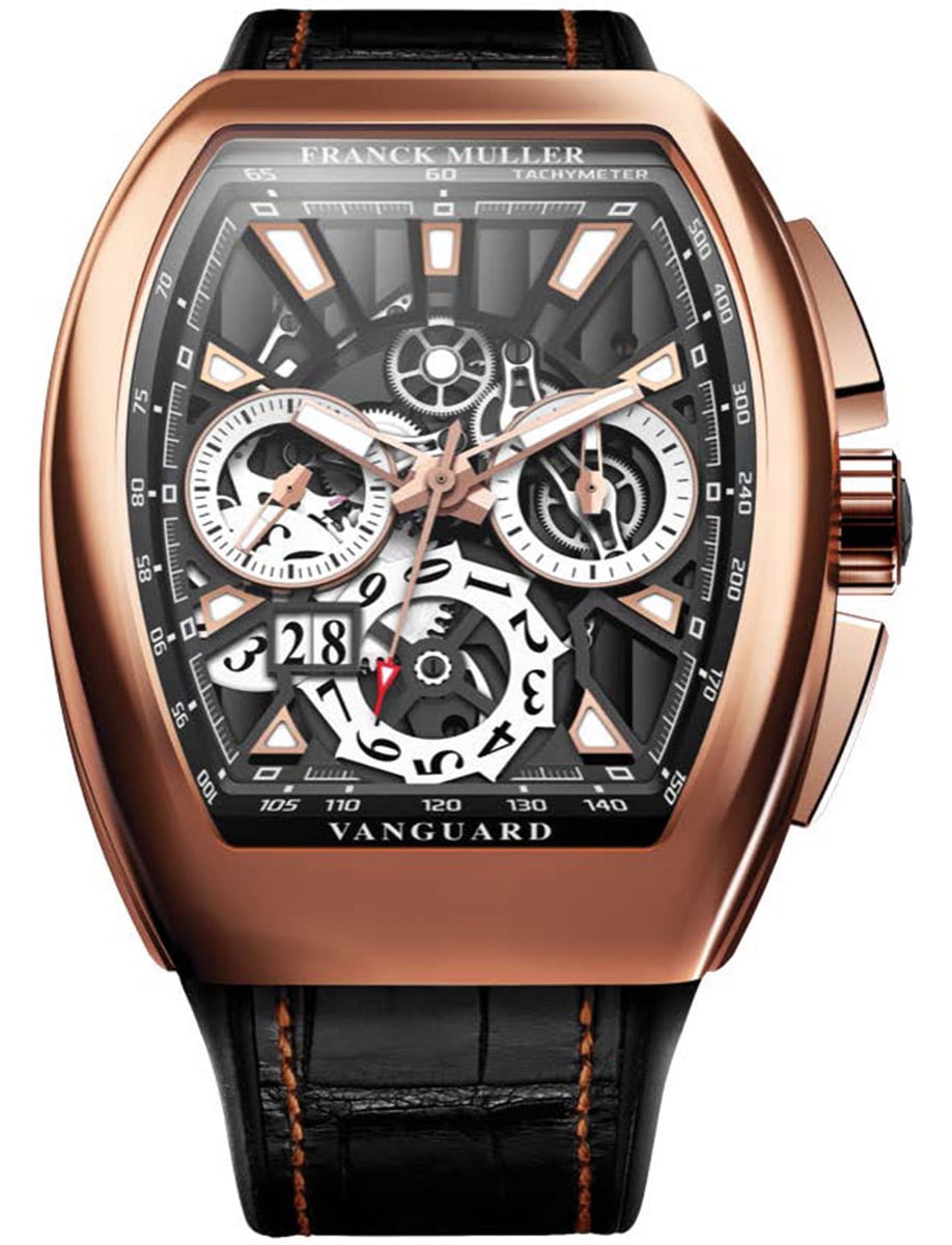 Vanguard Grande Date 45mm in Rose Gold on Black Alligator Leather Strap with Grey Dial