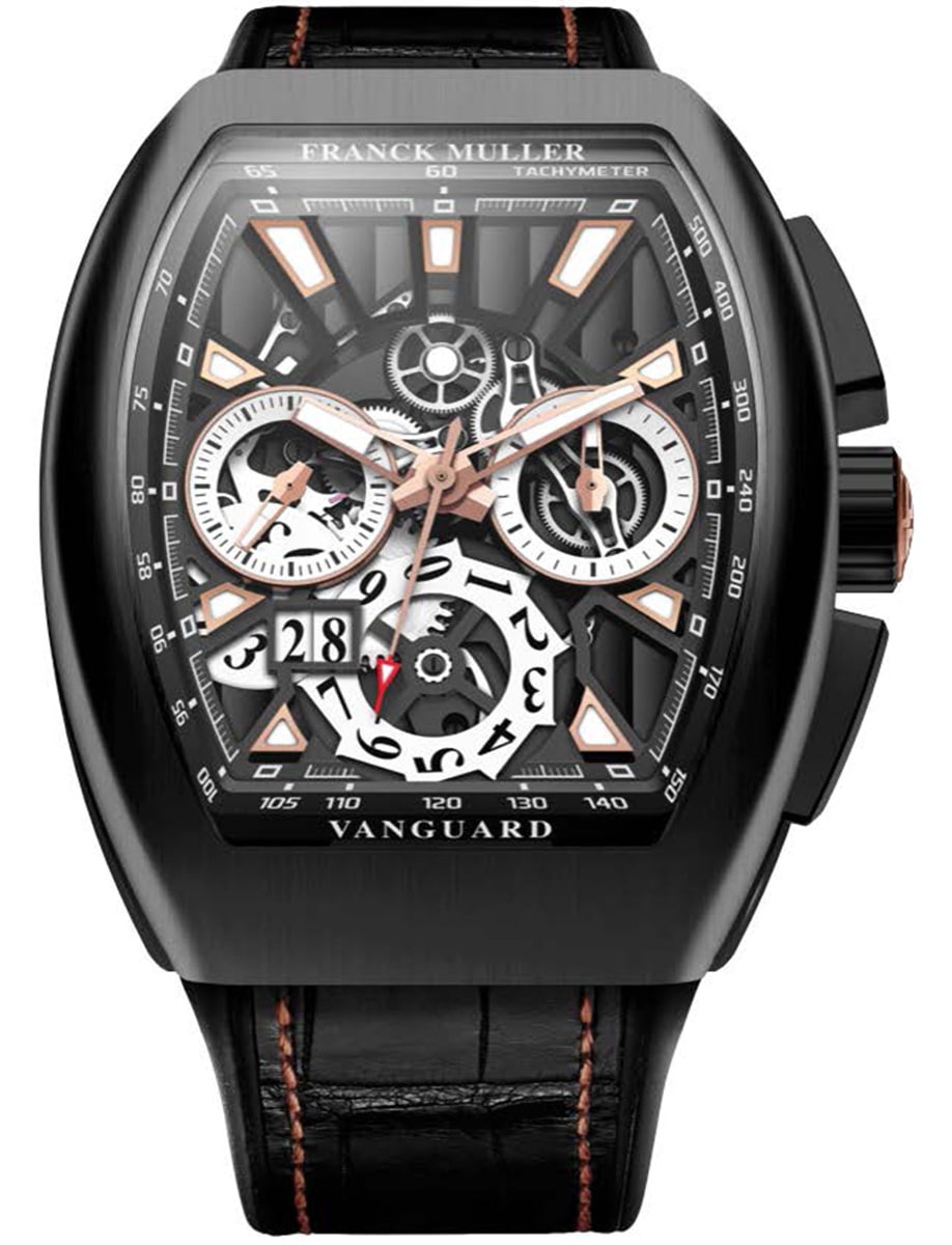Vanguard Grande Date 45mm in Black PVD Coated Titanium  on Black Alligator Leather Strap with Grey Dial