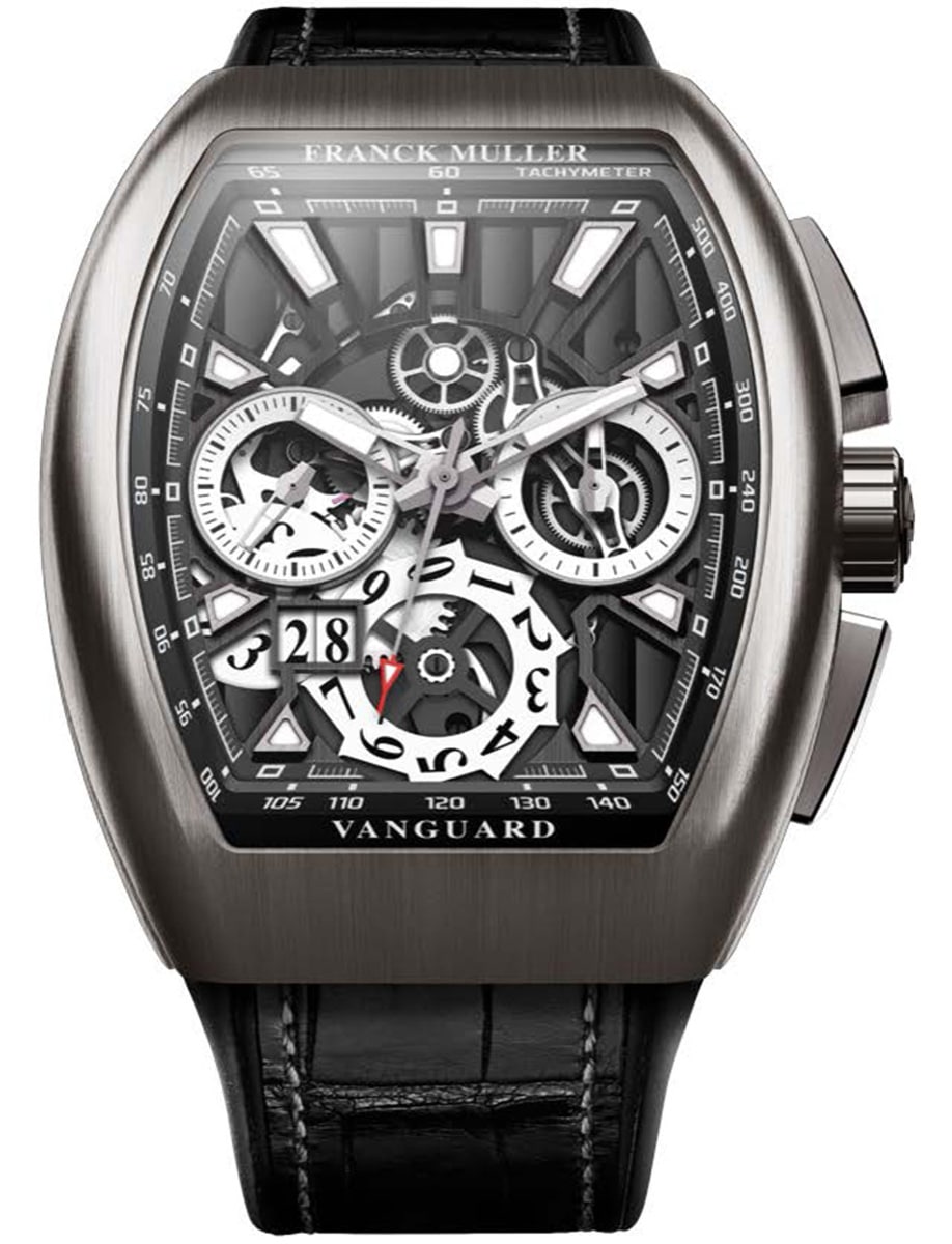 Vanguard Grande Date 45mm in Titanium on Black Alligator Leather Strap with Grey Dial