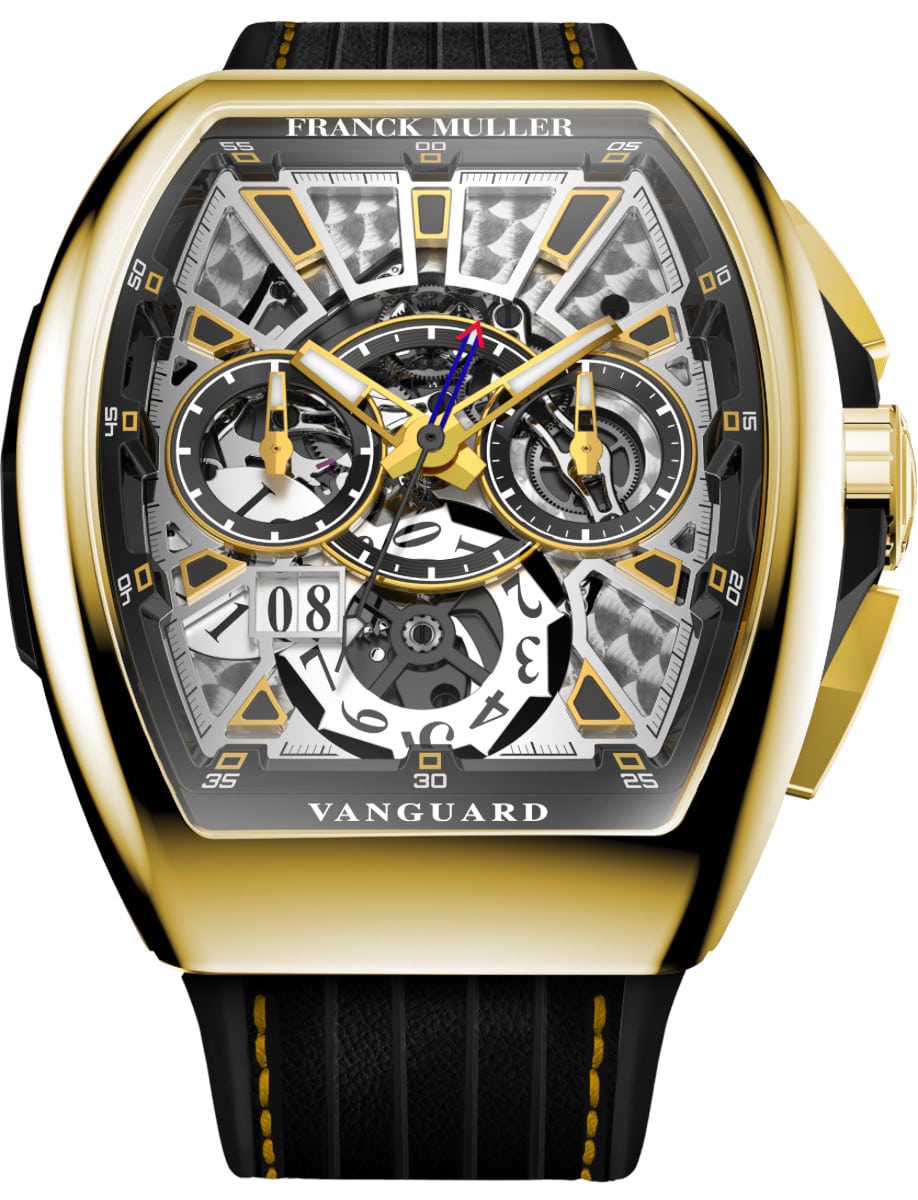 Vanguard Grande Date Chronograph in Yellow Gold - Limited to 35pcs on Black Rubber & Calf Leather Strap with Skeleton Dial