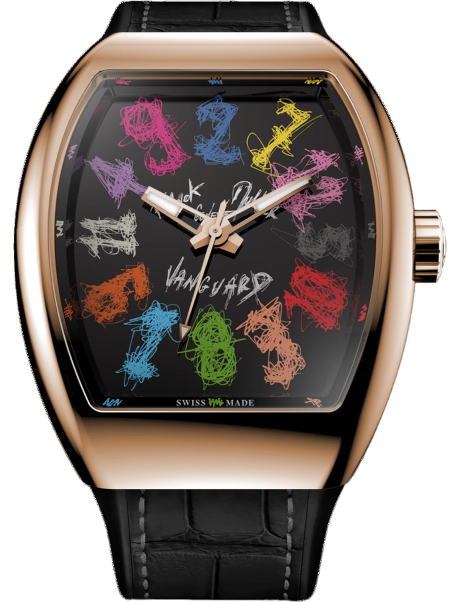 Vanguard Crazy Hours 45mm in Rose Gold - Limited Edition on Black Alligator Leather Strap with Black Dial