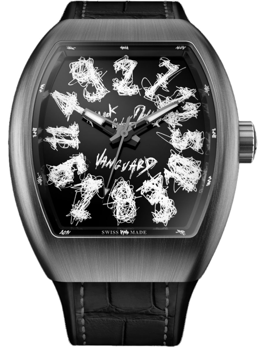 Vanguard Crazy Hours 45mm in Steel - Limited Edition on Black Alligator Leather Strap with Black Dial