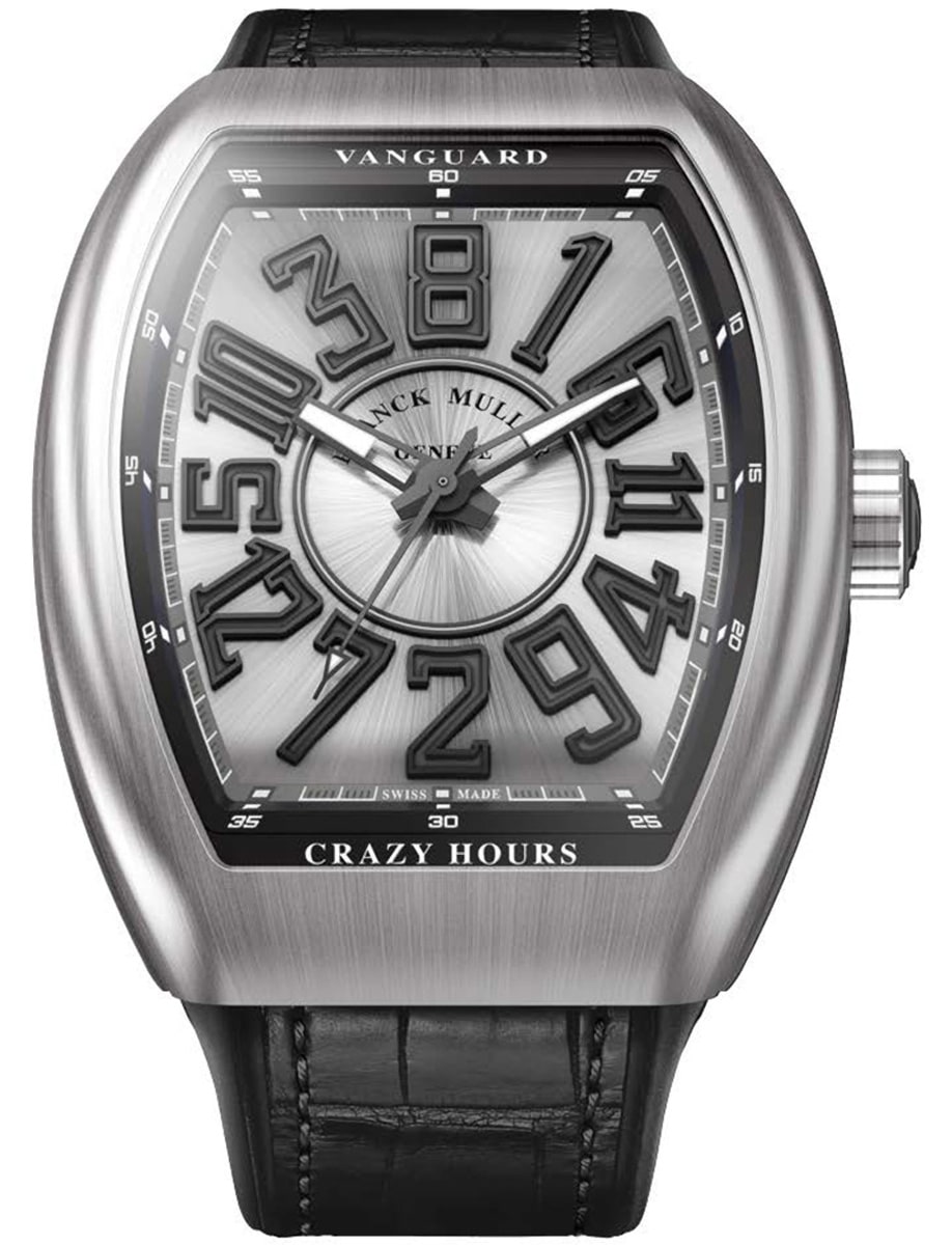 Vanguard Crazy Hours 45mm in Steel - Limited Edition on Black Alligator Leather Strap with Silver Dial - Black Accents
