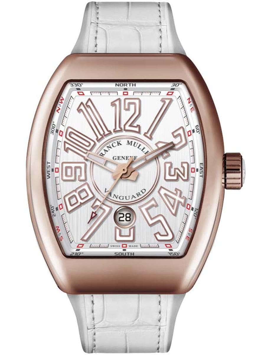 Vanguard Classical 45mm in Rose Gold on White Alligator Leather Strap with White Dial