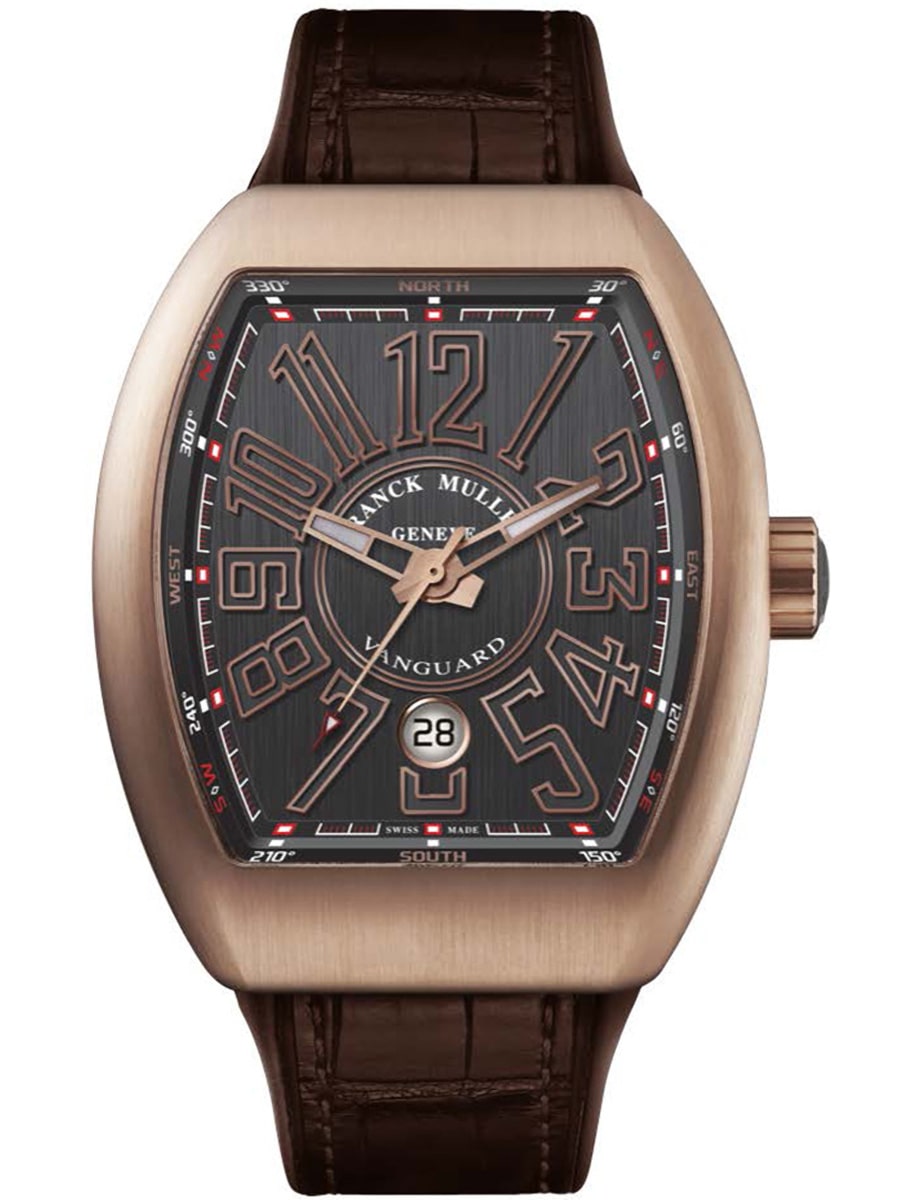 Vanguard Classical 45mm in Rose Gold on Brown Alligator Leather Strap with Grey Dial