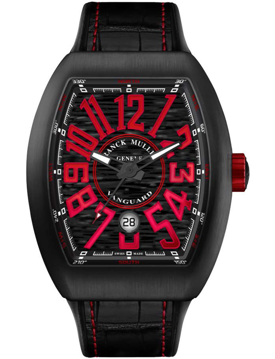 Vanguard Classical 45mm in Black PVD Coated Titanium on Black Alligator Leather Strap with Black Dial - Red Markers