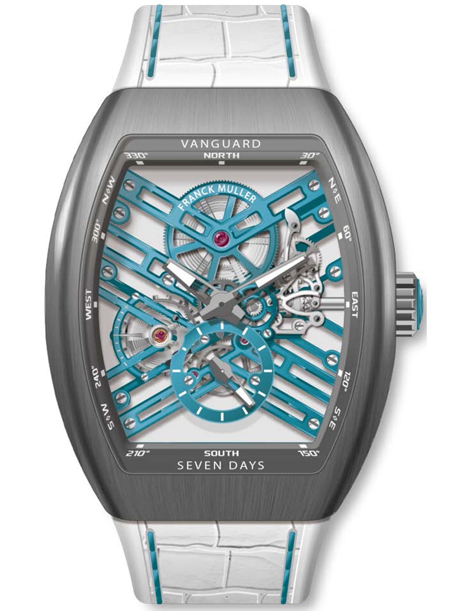 Vanguard 7 Day Power Reserve 45mm in Titanium on White Alligator Leather Strap with Openworked Dial