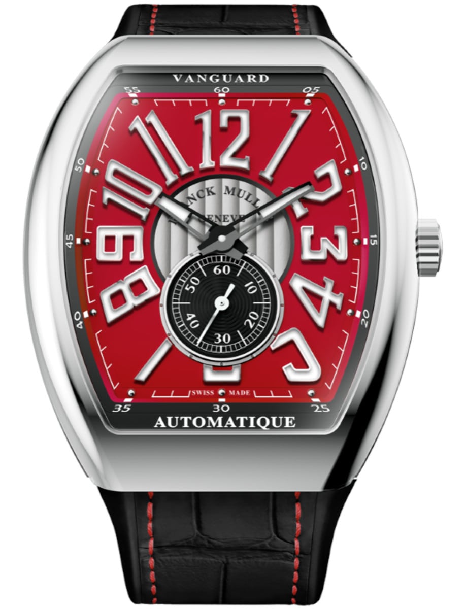 Vanguard Small Seconds 41mm in Steel on Black Alligator Leather Strap with Red Dial