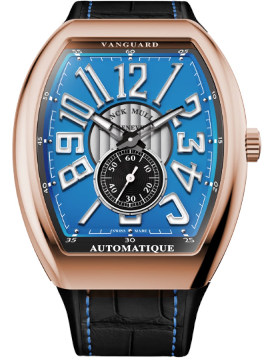 Vanguard Small Seconds 41mm in Rose Gold on Black Alligator Leather Strap with Blue Dial