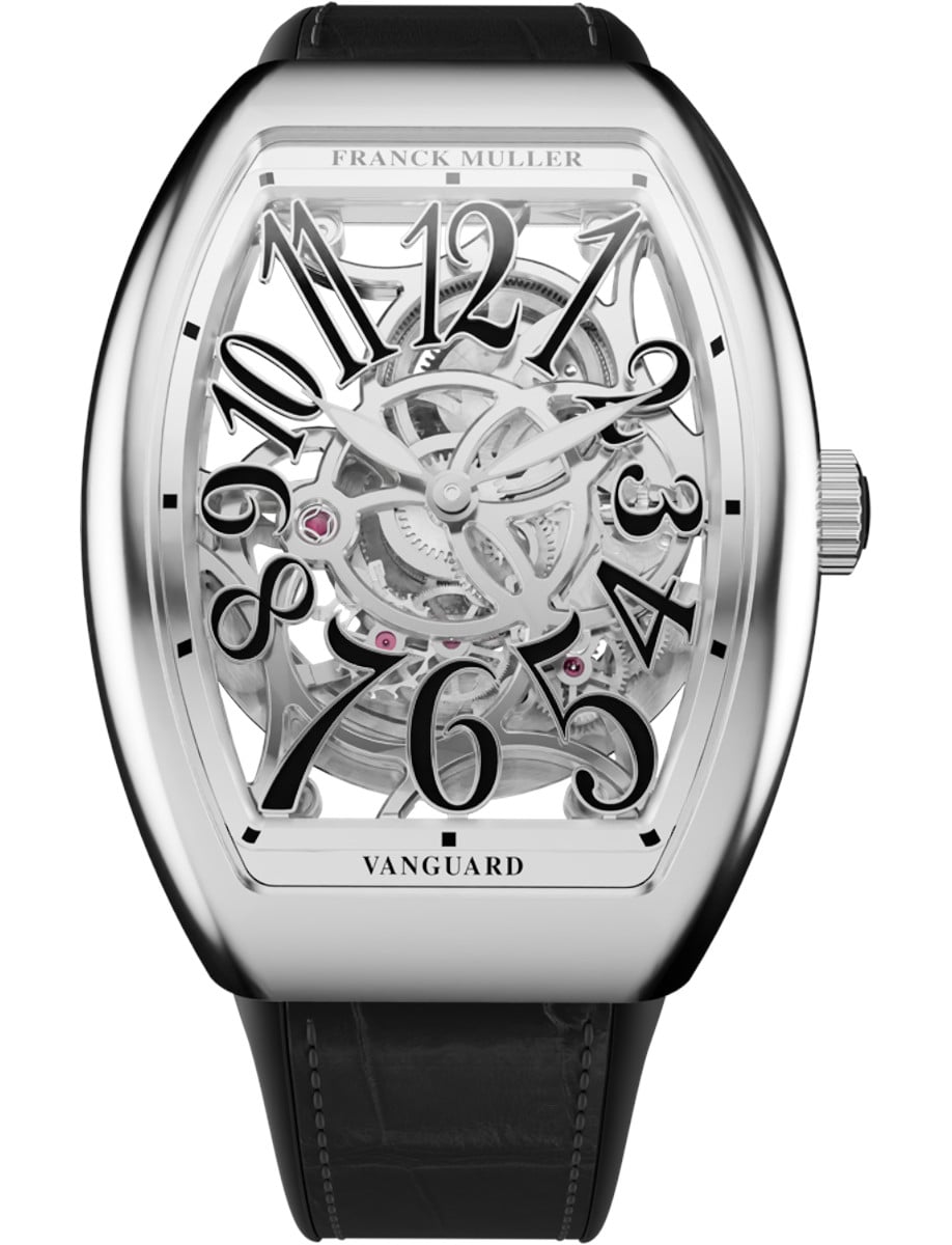 Vanguard Slim 35mm in Steel on Black Alligator Leather Strap with Skeleton Dial