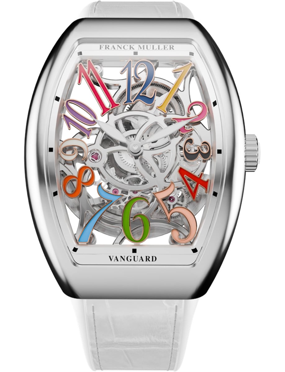 Vanguard Slim 35mm in Steel on White Alligator Leather Strap with Skeleton Dial