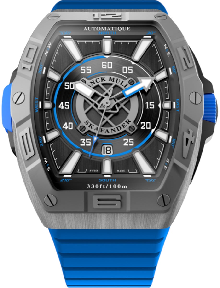 Skafander 45mm in Titanium on Blue Rubber Strap with Grey Dial