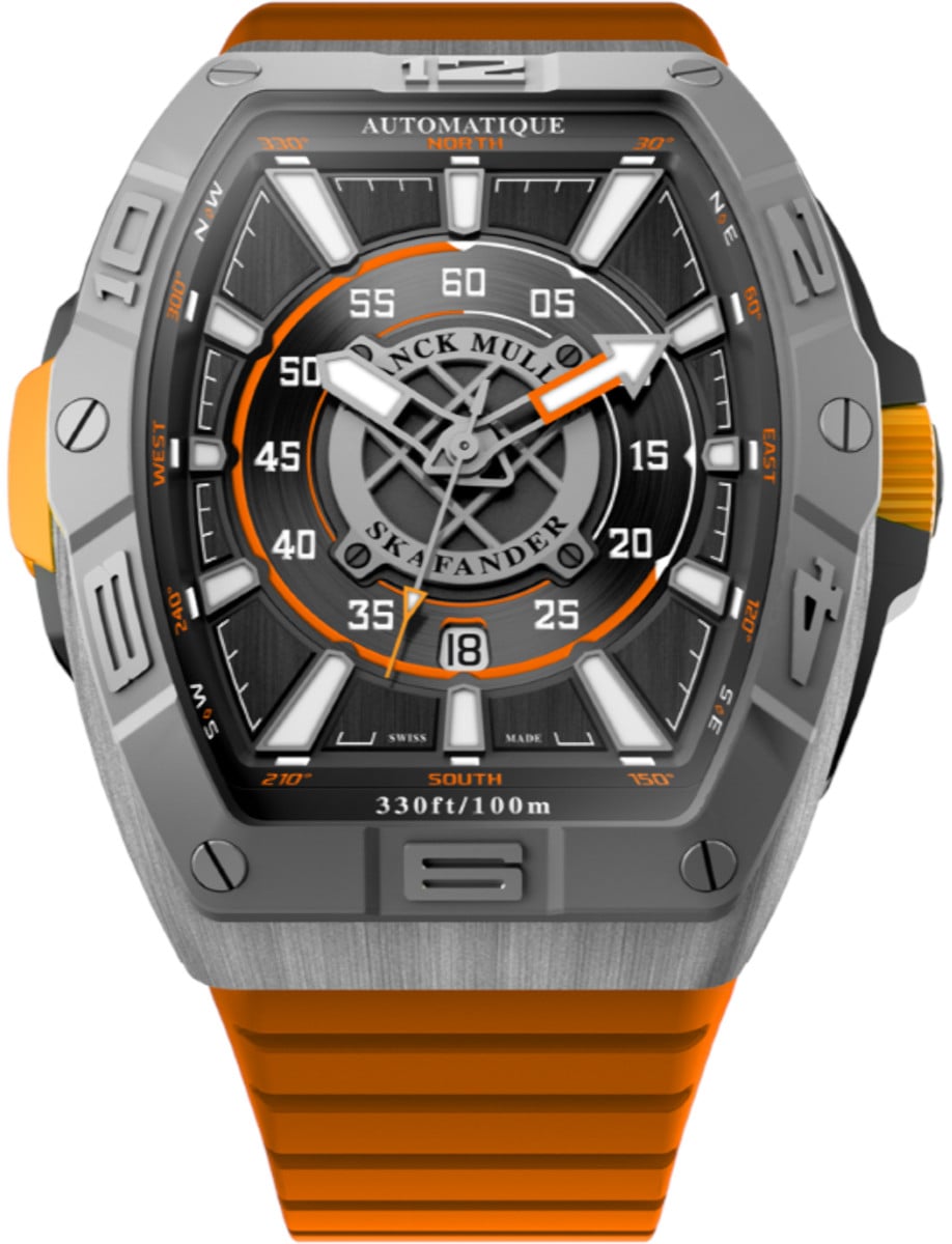 Skafander 43mm in Titanium on Orange Rubber Strap with Grey Dial