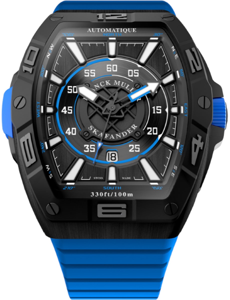 Skafander 43mm in Titanium on Blue Rubber Strap with Black Dial