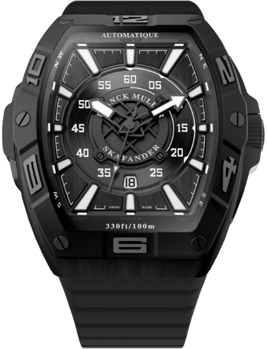 Skafander 43mm in Titanium on Black Rubber Strap with Black Dial