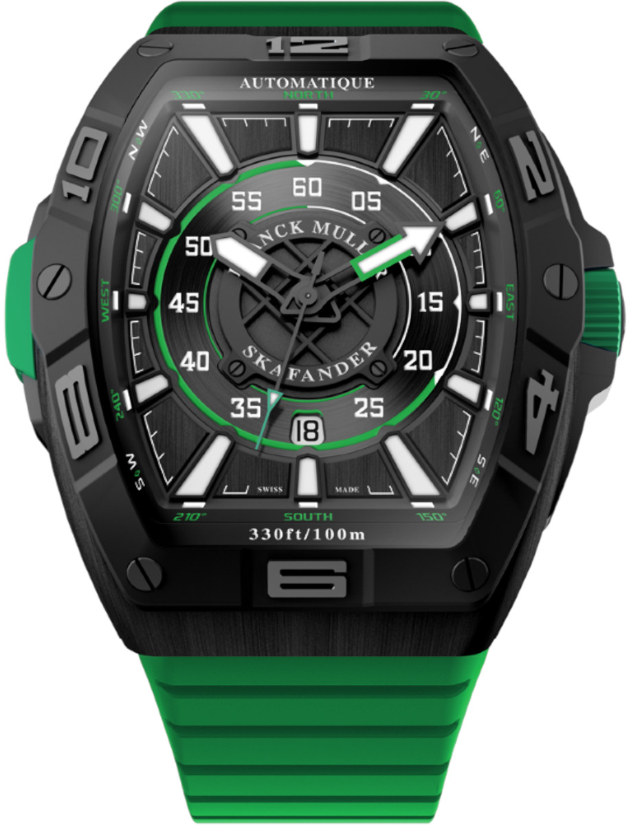 Skafander 43mm in Titanium on Green Rubber Strap with Black Dial