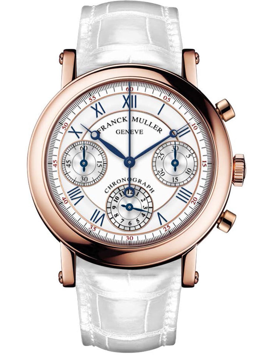 Round 39mm in Rose Gold on White Alligator Leather Strap with White Dial