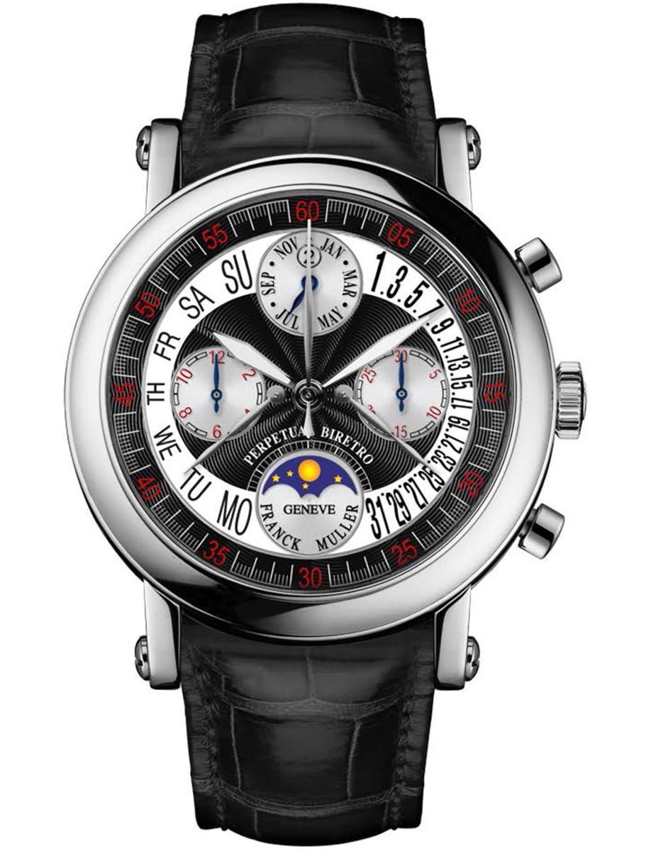 Round 39mm in White Gold on Black Alligator Leather Strap with Black Dial