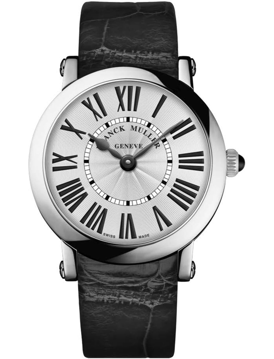 Round 38mm in Steel on Black Alligator Leather Strap with Silver Dial