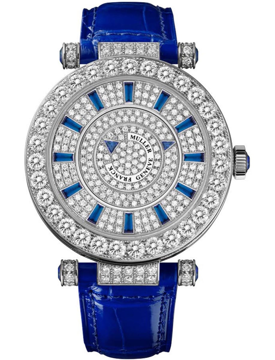 Round 39mm in White Gold with Pave Diamond Case on Blue Alligator Leather Strap with Pave Diamond Dial