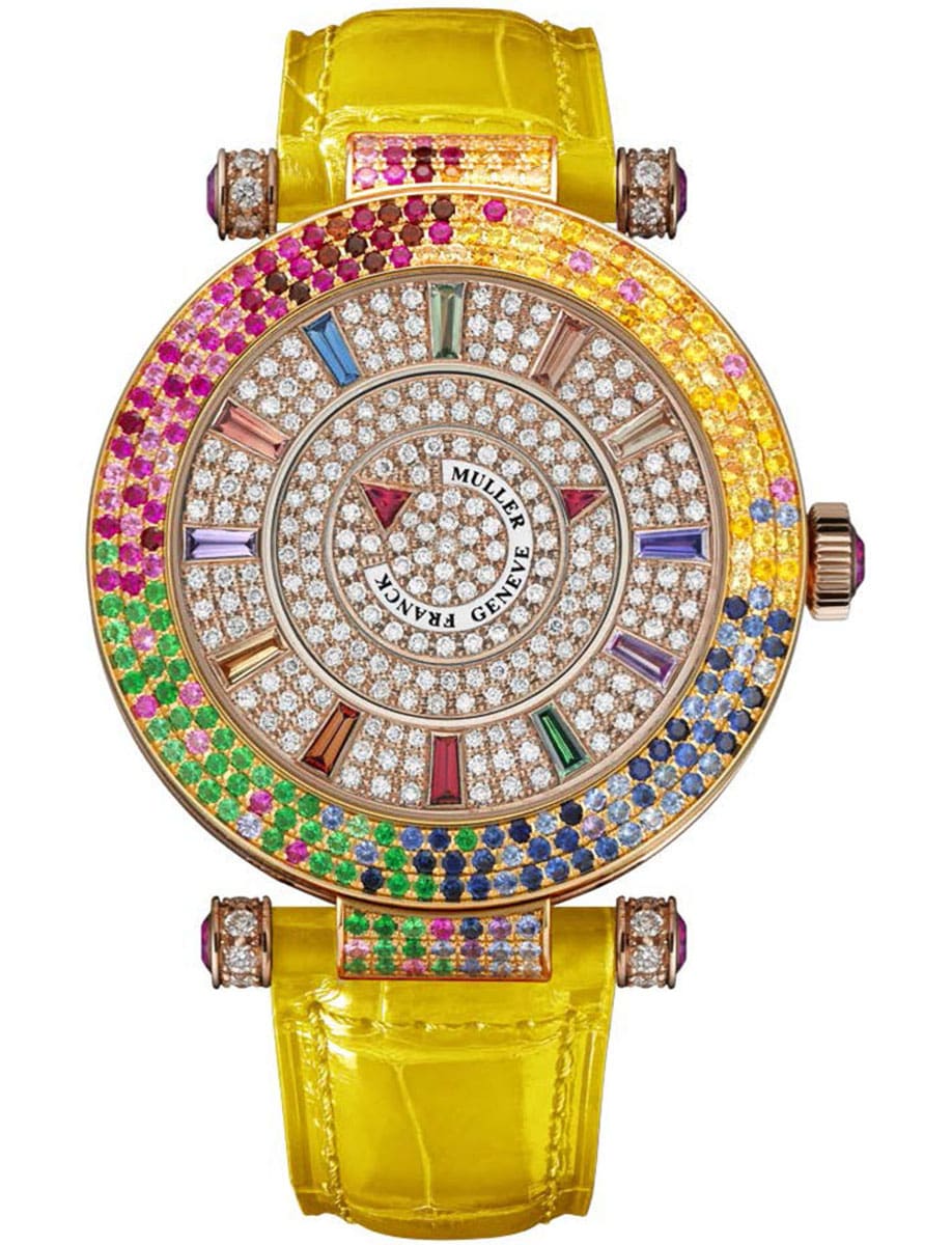 Round 42mm in Rose Gold on Yellow Alligator Leather Strap with Pave Diamond Dial
