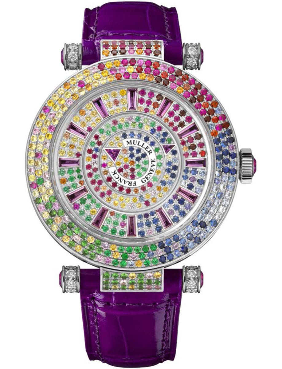 Round 42mm in White Gold on Purple Alligator Leather Strap with Pave Diamond Dial