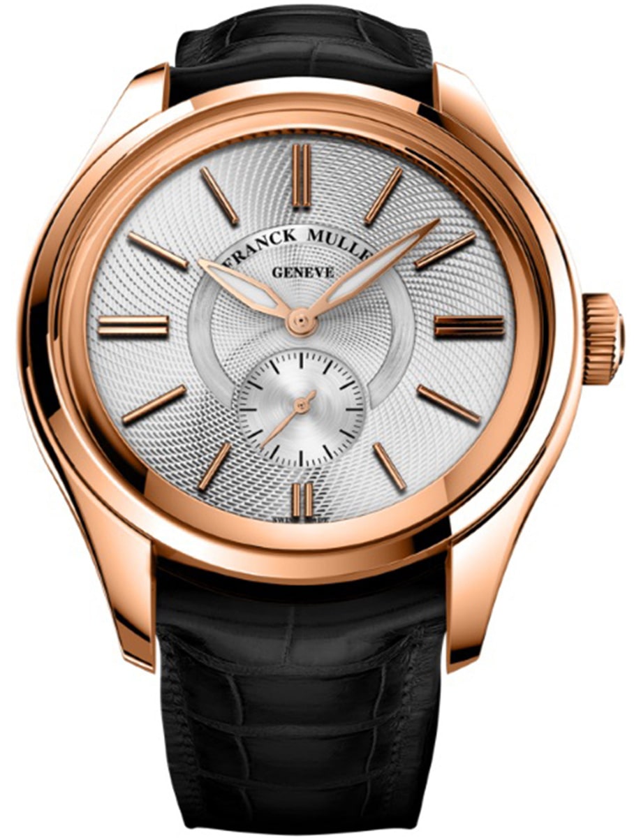 Round Small Seconds 43mm in Rose Gold on Black Alligator Leather Strap with Silver Dial