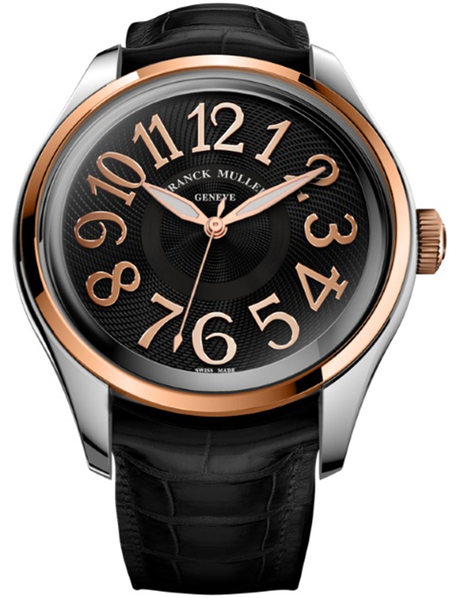 Round Small Seconds 43mm in Steel with Rose Gold Bezel on Black Alligator Leather Strap with Black Dial