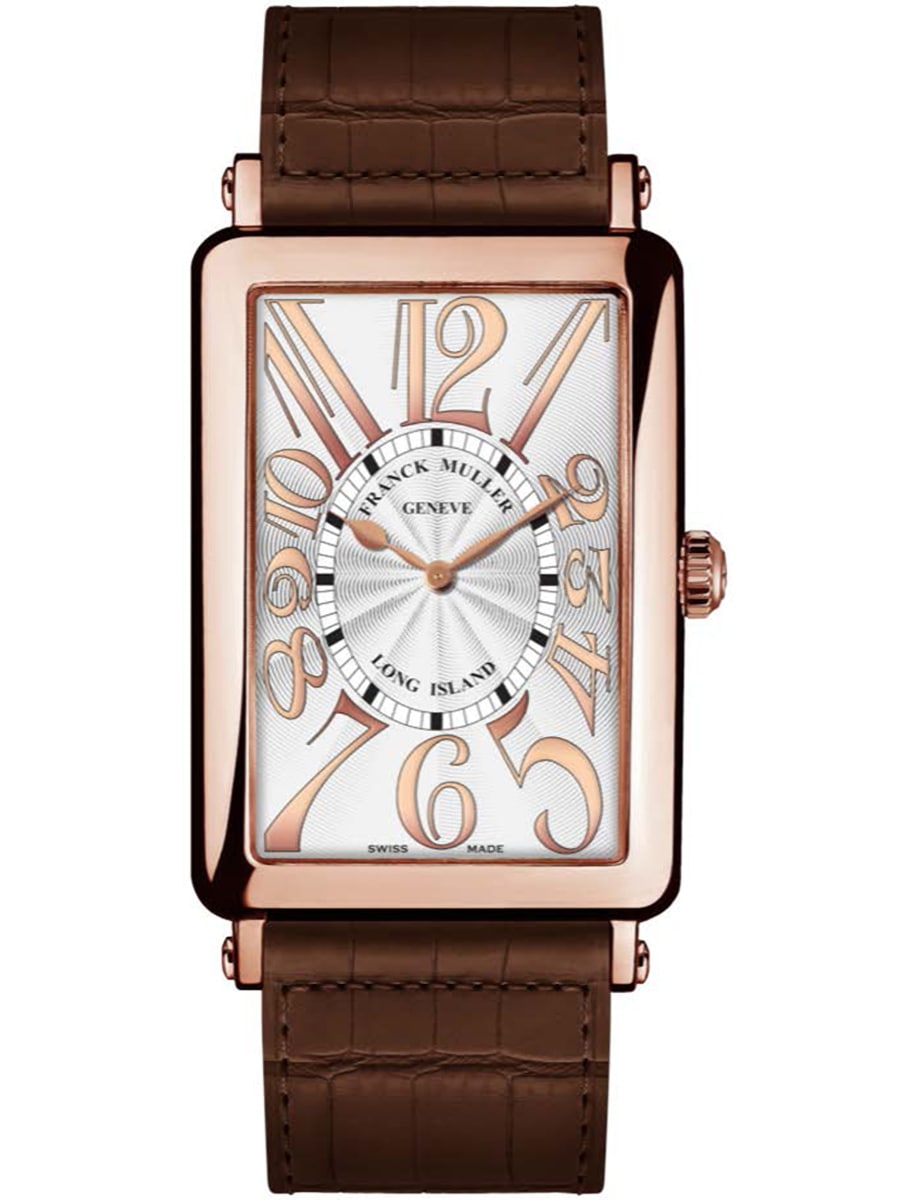 Long Island 32.4mm in Rose Gold on Brown Crocodile Leather Strap with Silver Dial