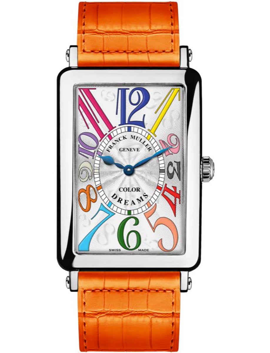 Long Island 30.5mm in Steel on Orange Crocodile Leather Strap with Silver Dial