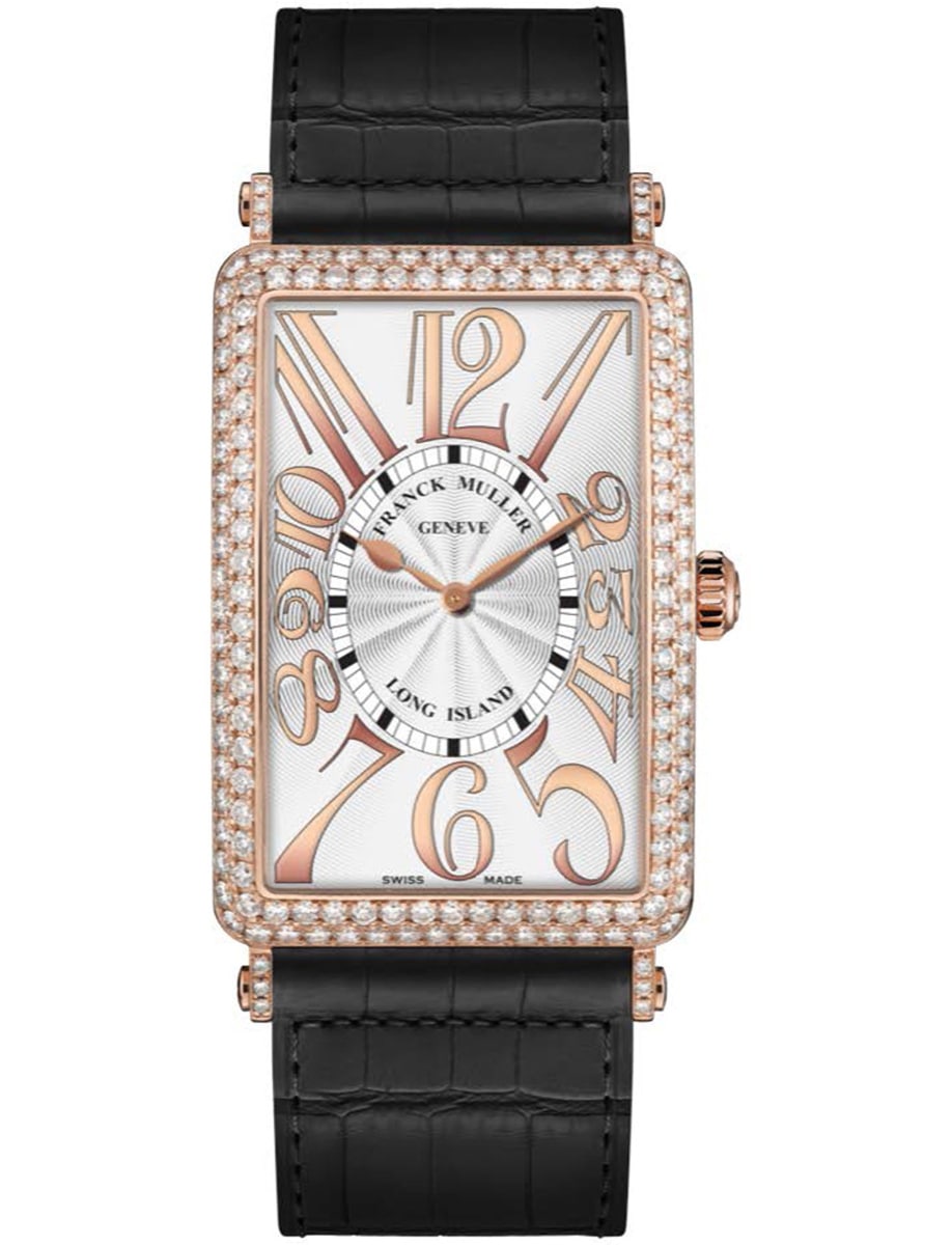 Long Island 22.9mm in Rose Gold with Diamond Bezel & Lugs on Black Crocodile Leather Strap with Silver Dial