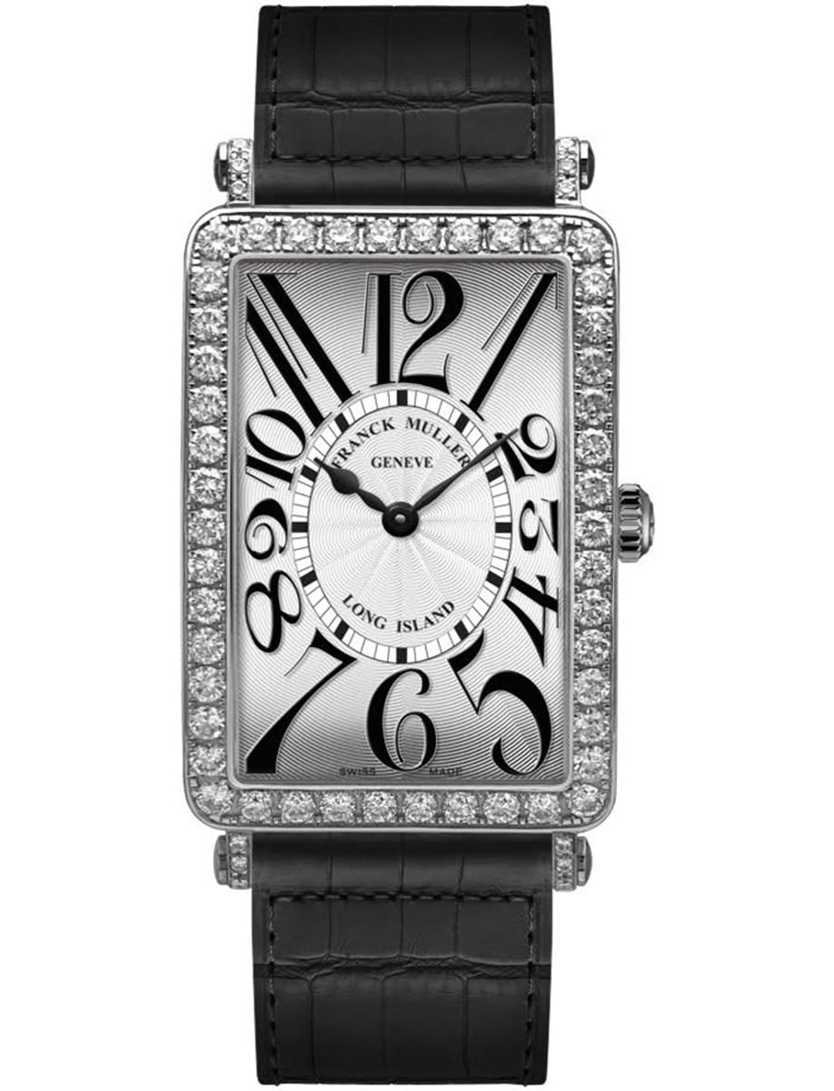 Long Island 25.95mm in Steel with Diamond Bezel & Lugs on Black Alligator Leather Strap with Silver Dial
