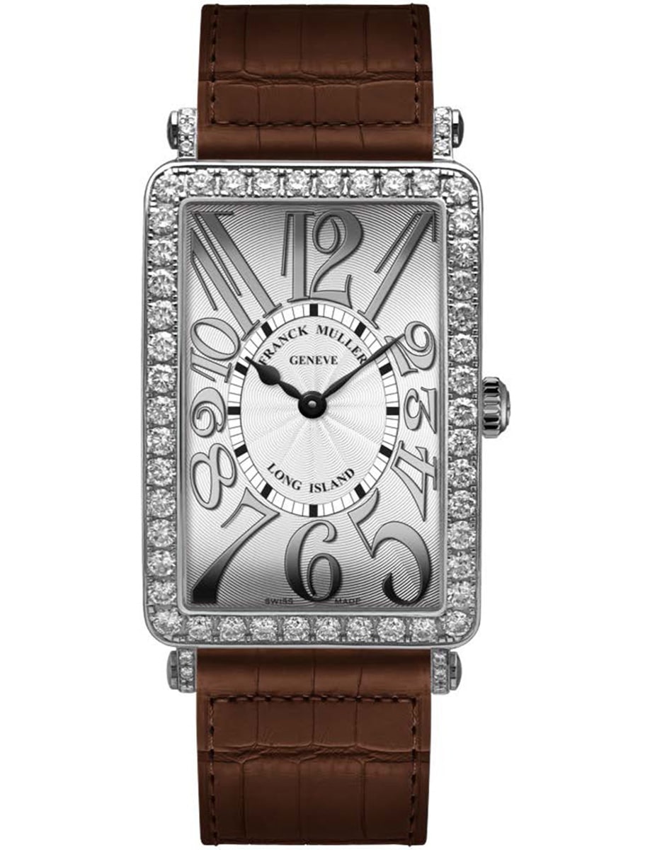 Long Island 25.95mm in Steel with Diamond Bezel & Lugs on Brown Alligator Leather Strap with Silver Dial