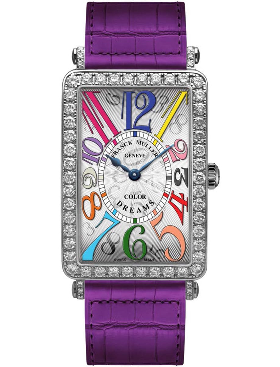 Long Island 25.95mm in Steel with Diamond Bezel & Lugs on Purple Alligator Leather Strap with Silver Dial
