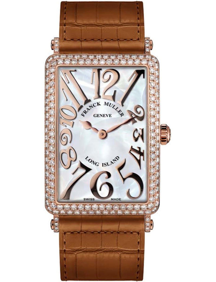 Long Island 25.95mm in Rose Gold with Diamond Bezel & Lugs on Brown Alligator Leather Strap with MOP Dial