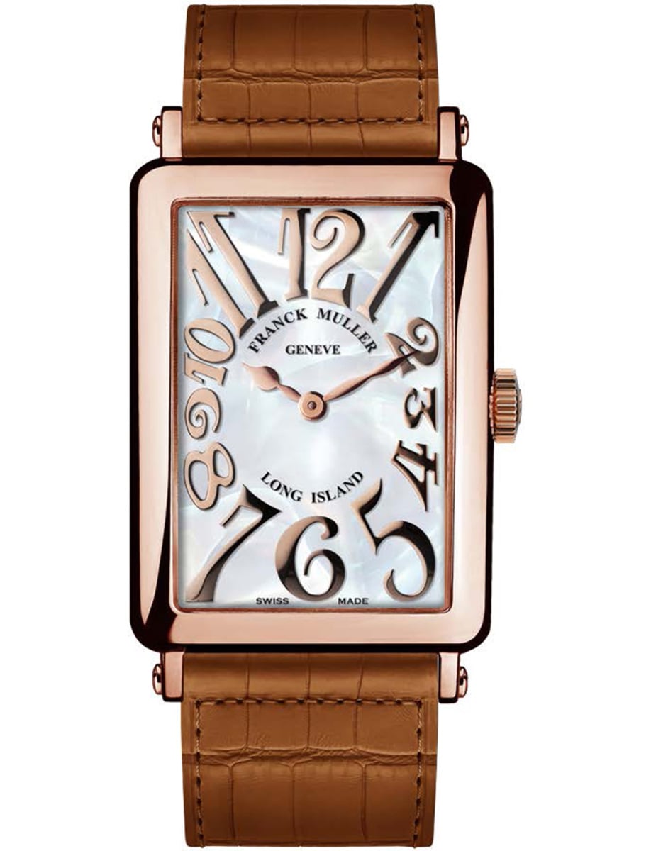 Long Island 25.95mm in Rose Gold  on Brown Alligator Leather Strap with MOP Dial