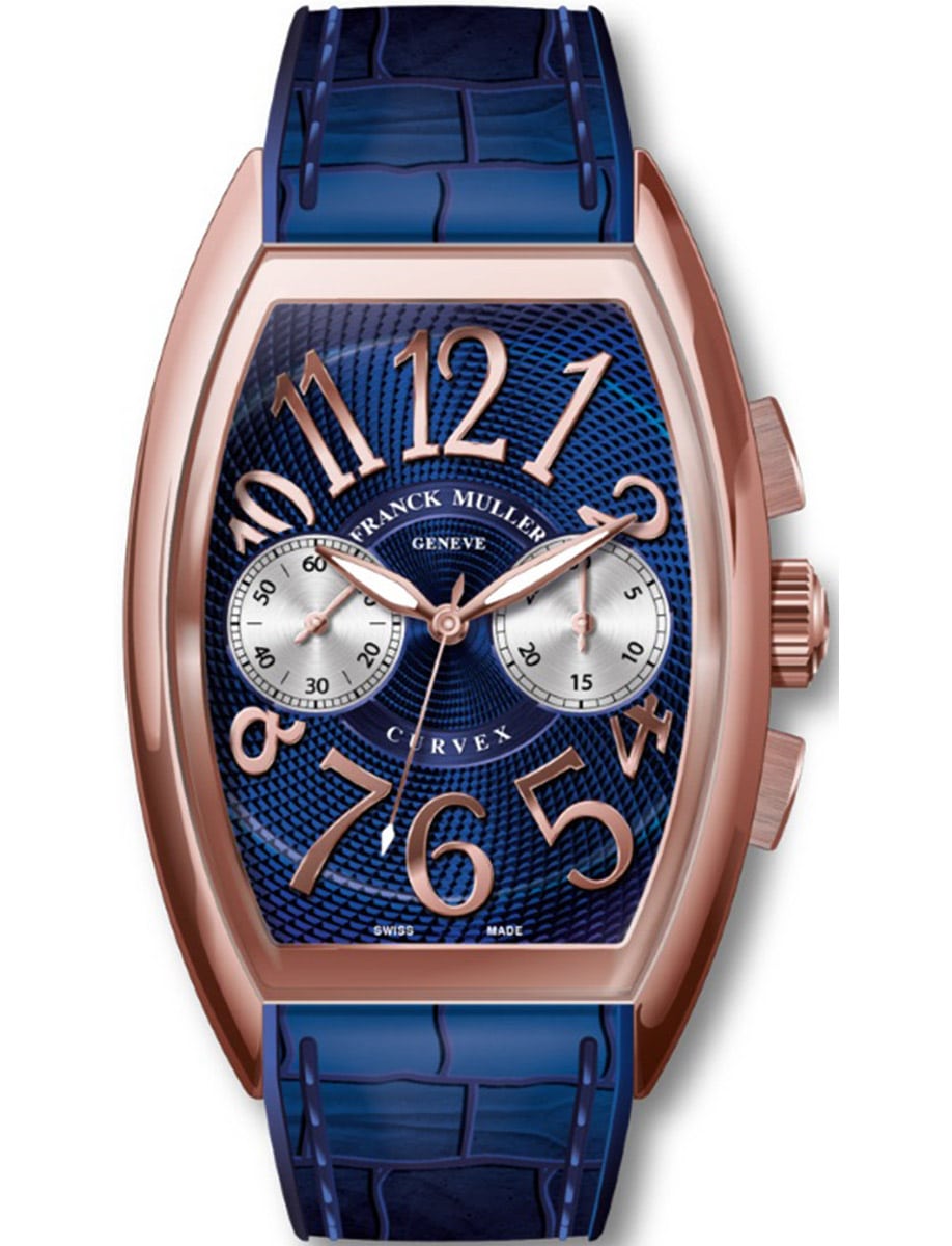 Curvex 40mm in Rose Gold on Blue Alligator Leather Strap with Blue Dial