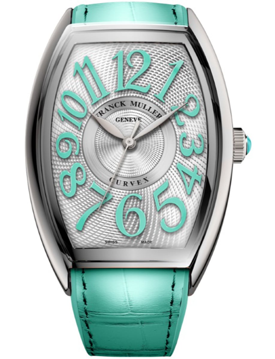 Curvex 33mm in Steel on Turquoise Blue Alligator Leather Strap with Silver Dial