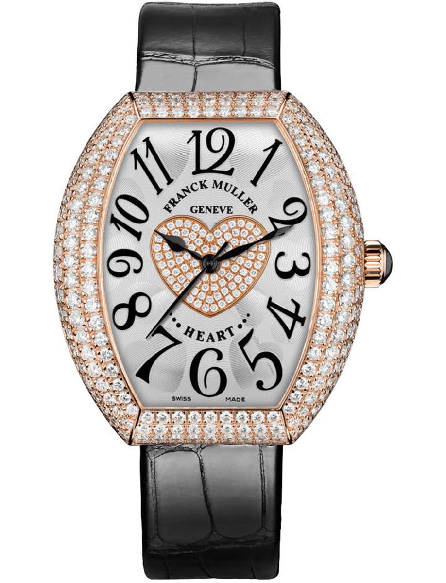 Heart 38.75mm in Rose Gold with Pave Diamond Case on Black Alligator Leather Strap with Silver Diamond Dial