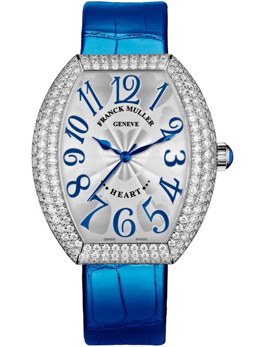 Heart 38.75mm in White Gold with Pave Diamond Case on Blue Alligator Leather Strap with Silver Dial