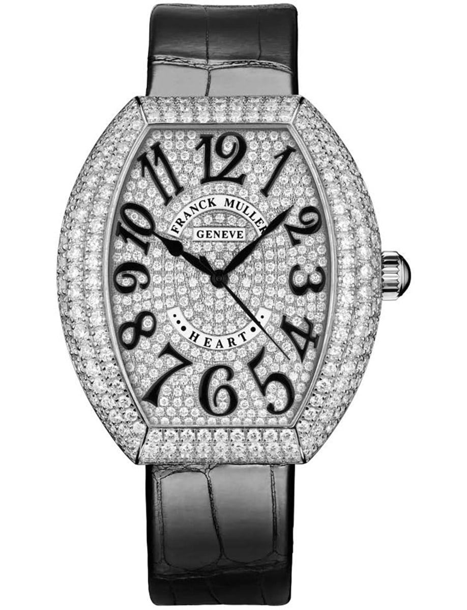 Heart 43mm in White Gold with Pave Diamond Case on Black Alligator Leather Strap with Pave Diamond Dial