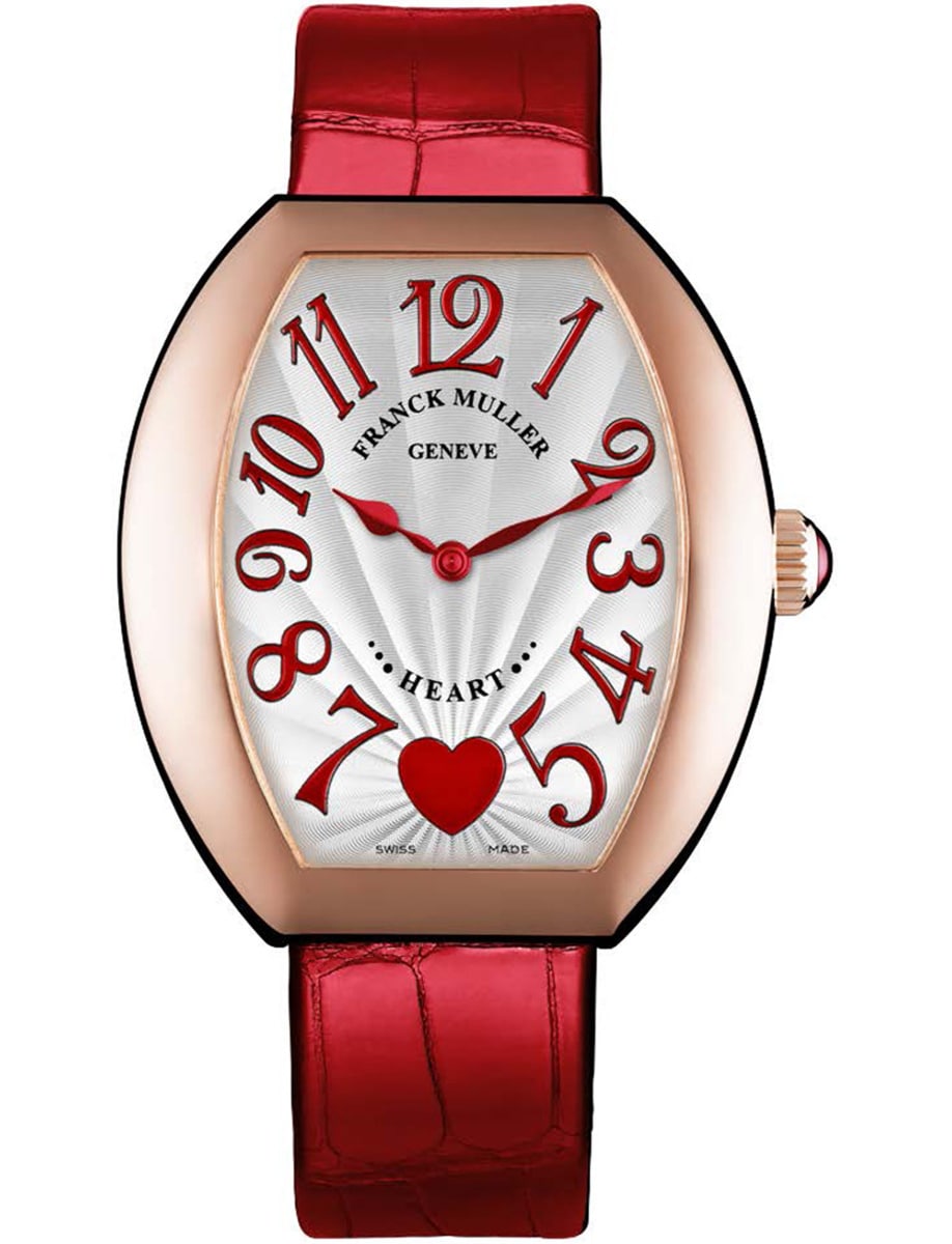 Heart 30mm in Rose Gold on Red Alligator Leather Strap with Silver Dial