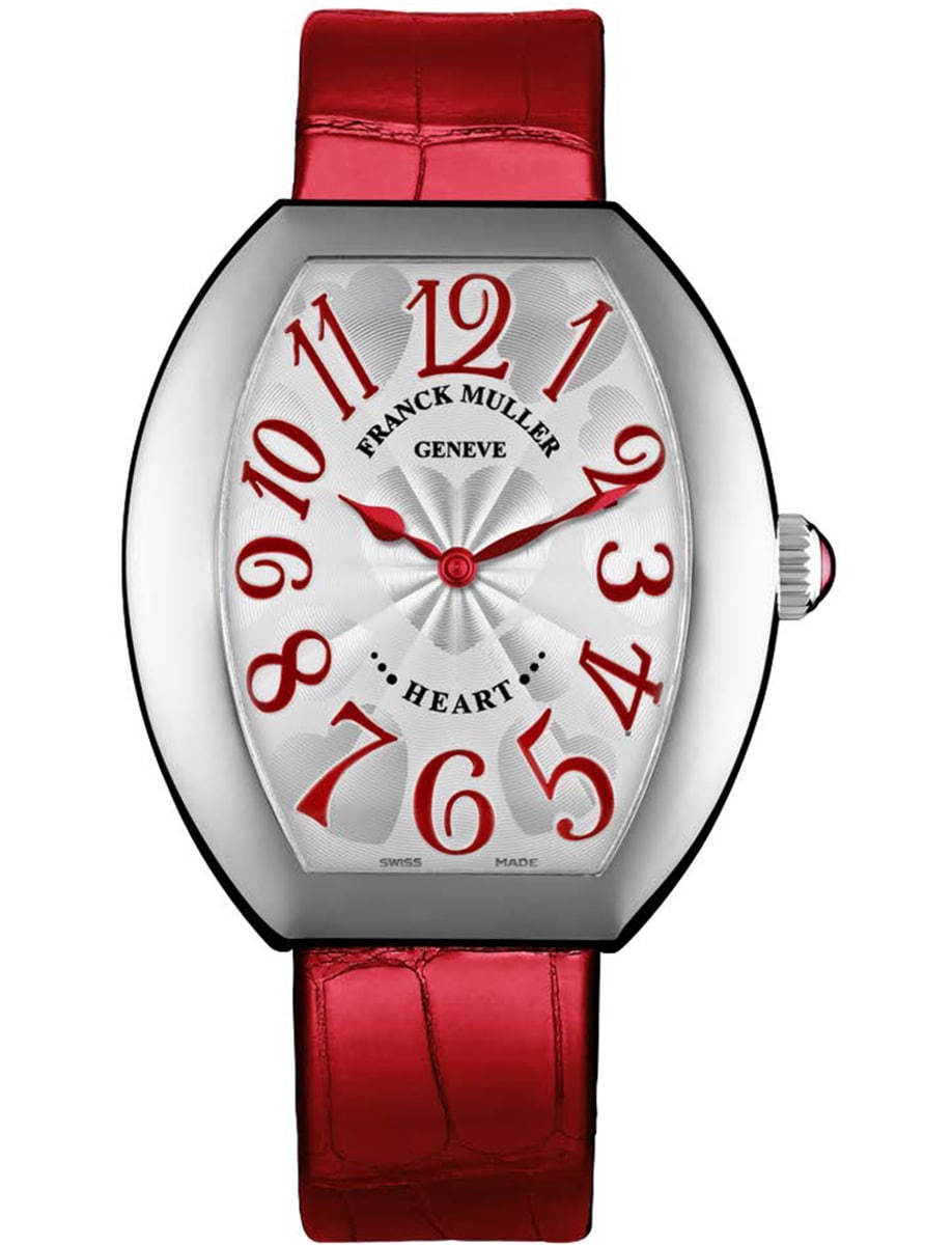 Heart 30mm in White Gold on Red Alligator Leather Strap with Silver Dial