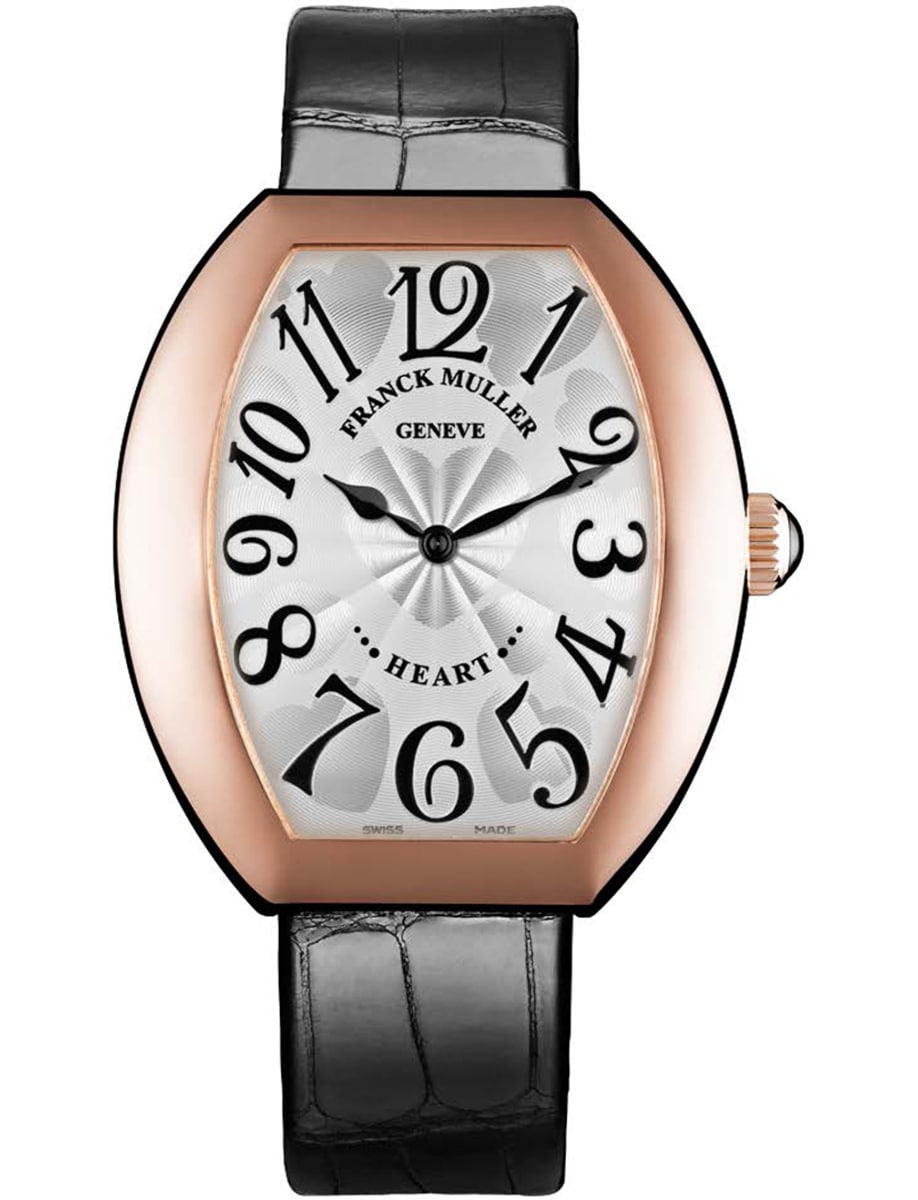 Heart 34.5mm in Rose Gold on Black Alligator Leather Strap with Silver Dial
