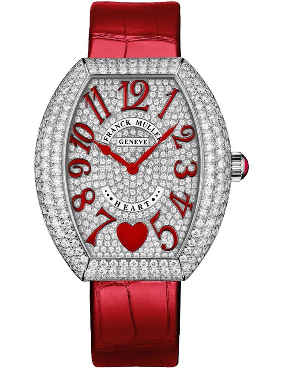 Heart 26.1mm in White Gold with Pave Diamond Case on Red Alligator Leather Strap with Pave Diamond Dial